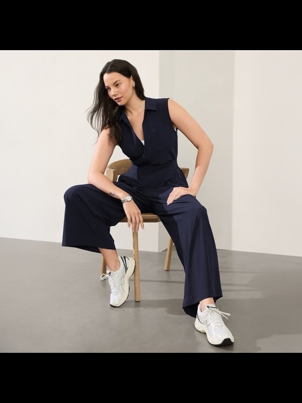 Athleta BROOKLYN HEIGHTS Sleeveless Navy Wide-Leg Jumpsuit